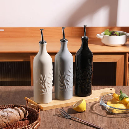 Sweejar Large Ceramic Olive Oil Dispenser Bottle, 24 Oz Relief Opaque Oil Cruet Protects Oil To