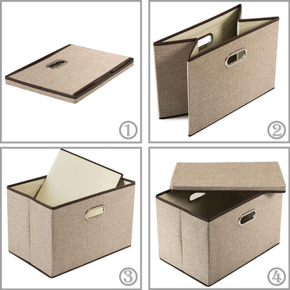 PRANDOM Extra Large Collapsible Storage Bins with Lids [3-Pack] Linen Fabric Foldable Storage