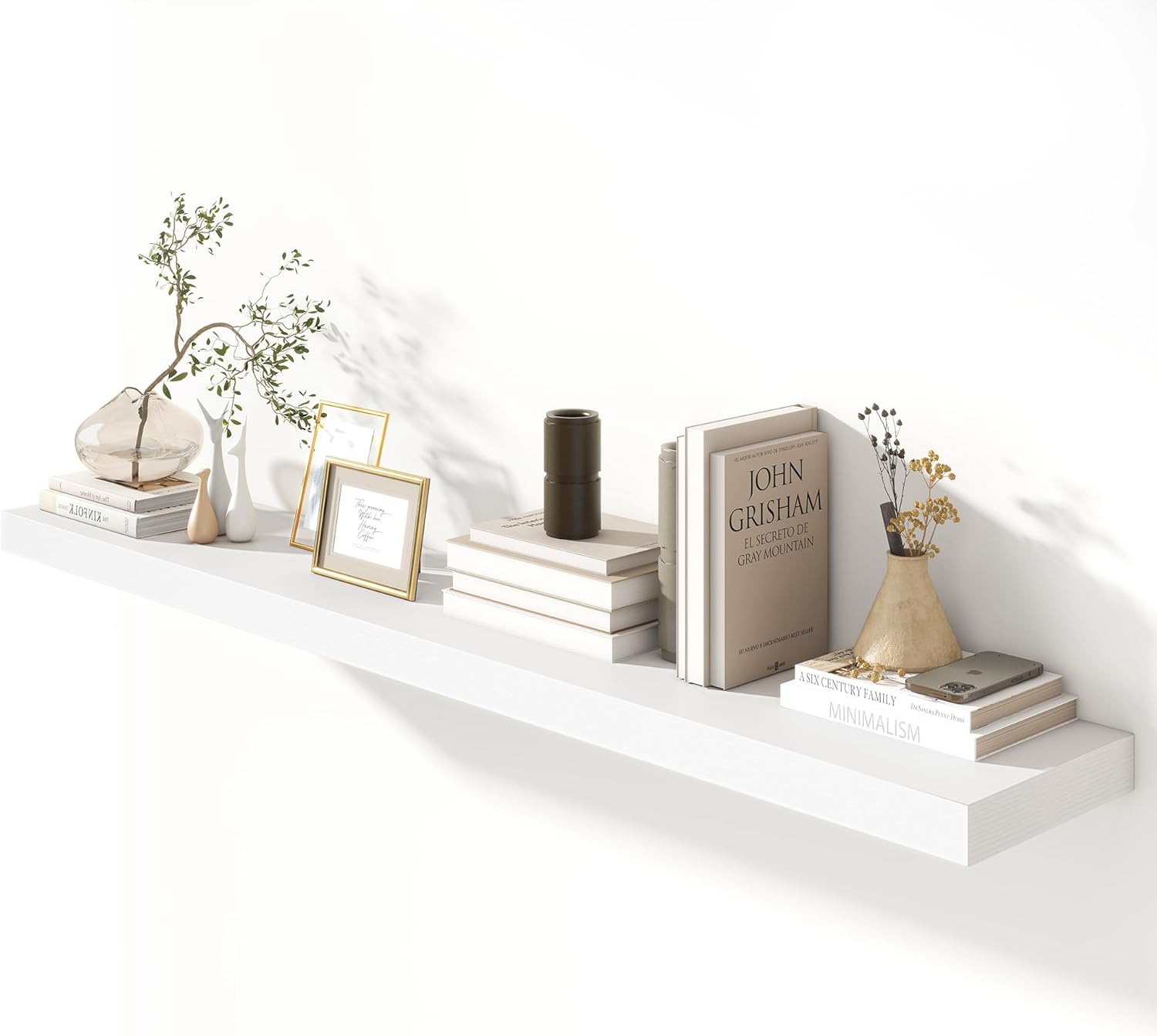 White Floating Shelves for Wall - 72 Inch Wide x 12 Inch Deep Wall Shelves Set of 1 - Rustic White