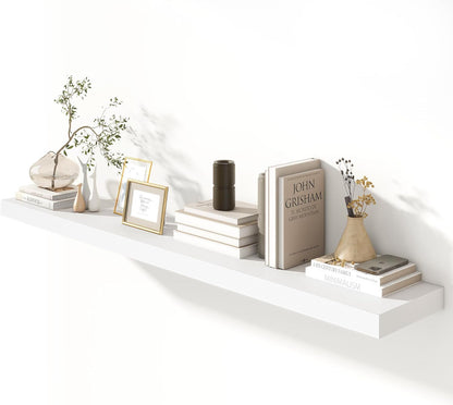 White Floating Shelves for Wall - 72 Inch Wide x 12 Inch Deep Wall Shelves Set of 1 - Rustic White