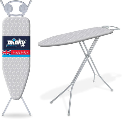 Minky Homecare Classic 4-Leg Ironing Board with Iron Rest - Freestanding Full Size Iron Board for