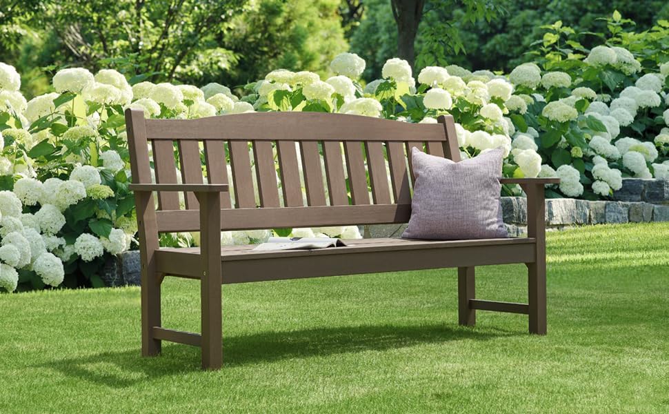 Psilvam 3-Person Outdoor Memorial Bench, All-Weather Poly Lumber Garden Bench, Rot-Resistant