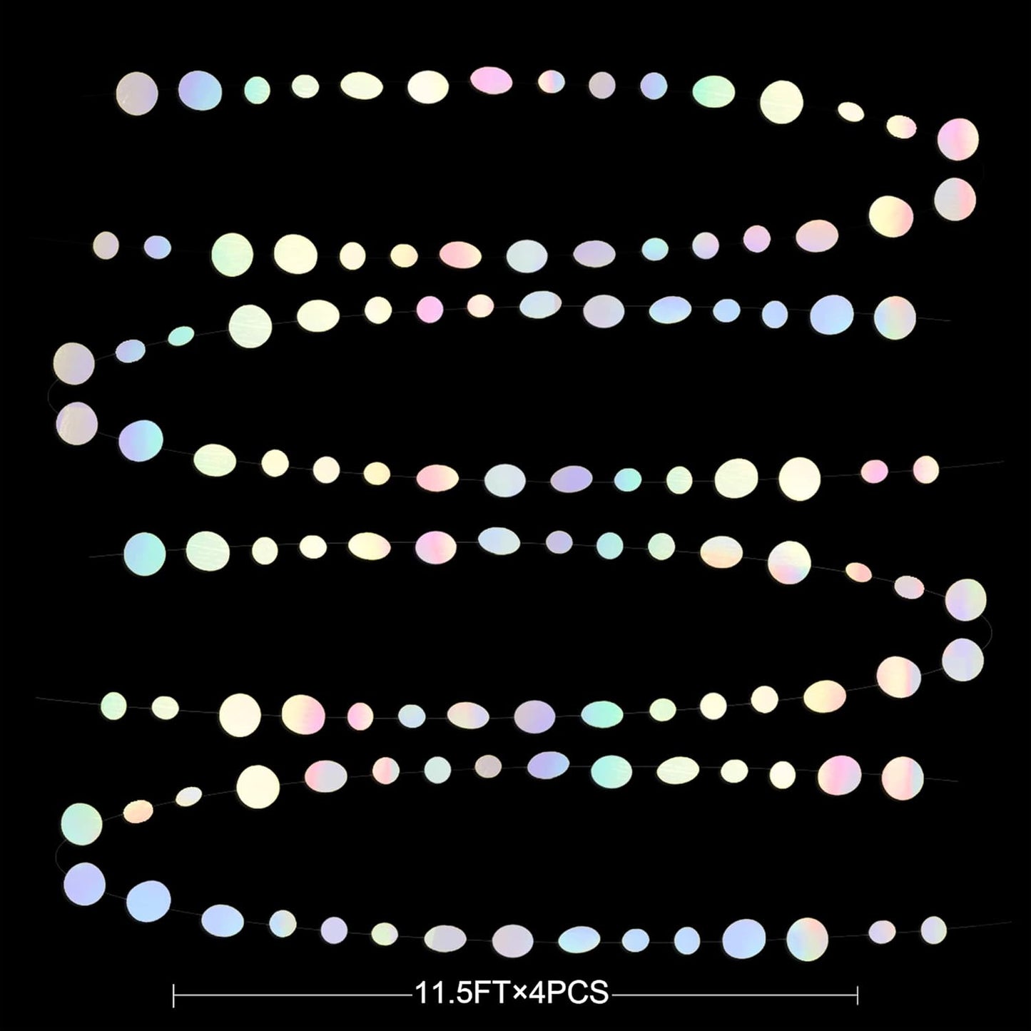 46 Ft White Iridescent Circle Dots Garland Hanging Holographic Polka Dots Streamer for Birthday