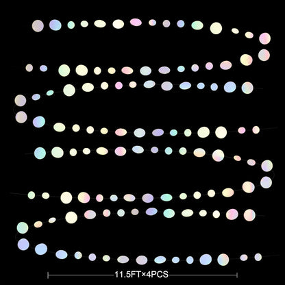 46 Ft White Iridescent Circle Dots Garland Hanging Holographic Polka Dots Streamer for Birthday