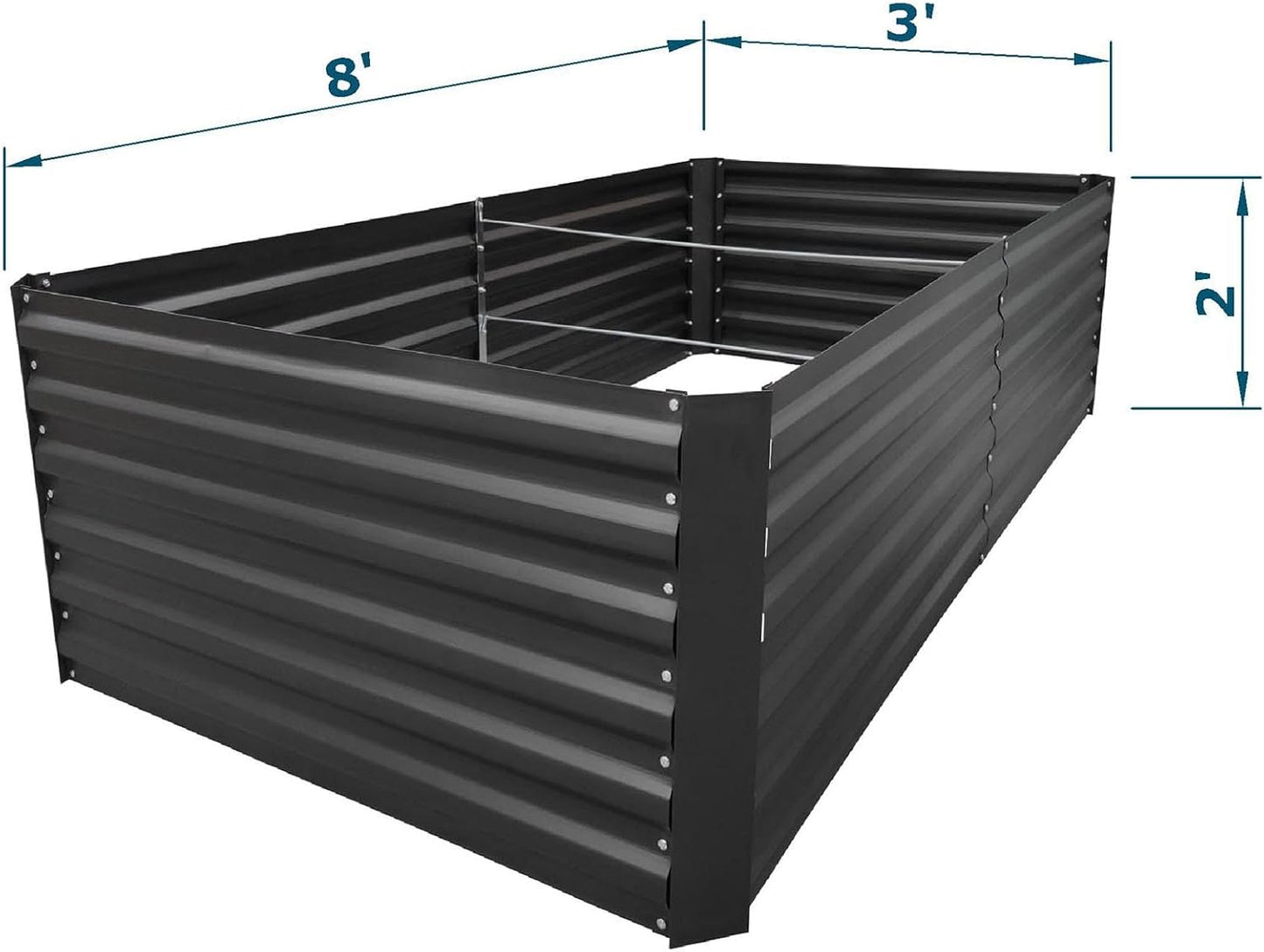 8x3x2FT Metal Raised Garden Bed Kit, Galvanized Outdoor Garden Bed Planter Box for Vegetables