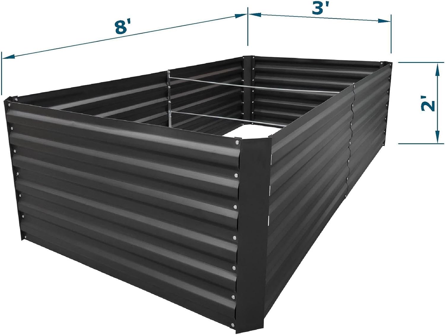 8x3x2FT Metal Raised Garden Bed Kit, Galvanized Outdoor Garden Bed Planter Box for Vegetables