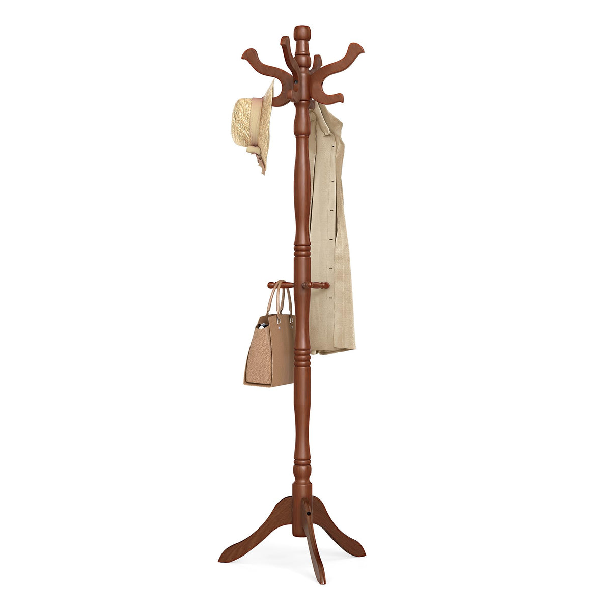VASAGLE Freestanding Coat Rack, Rubber Wood Coat Tree with 11 Hooks