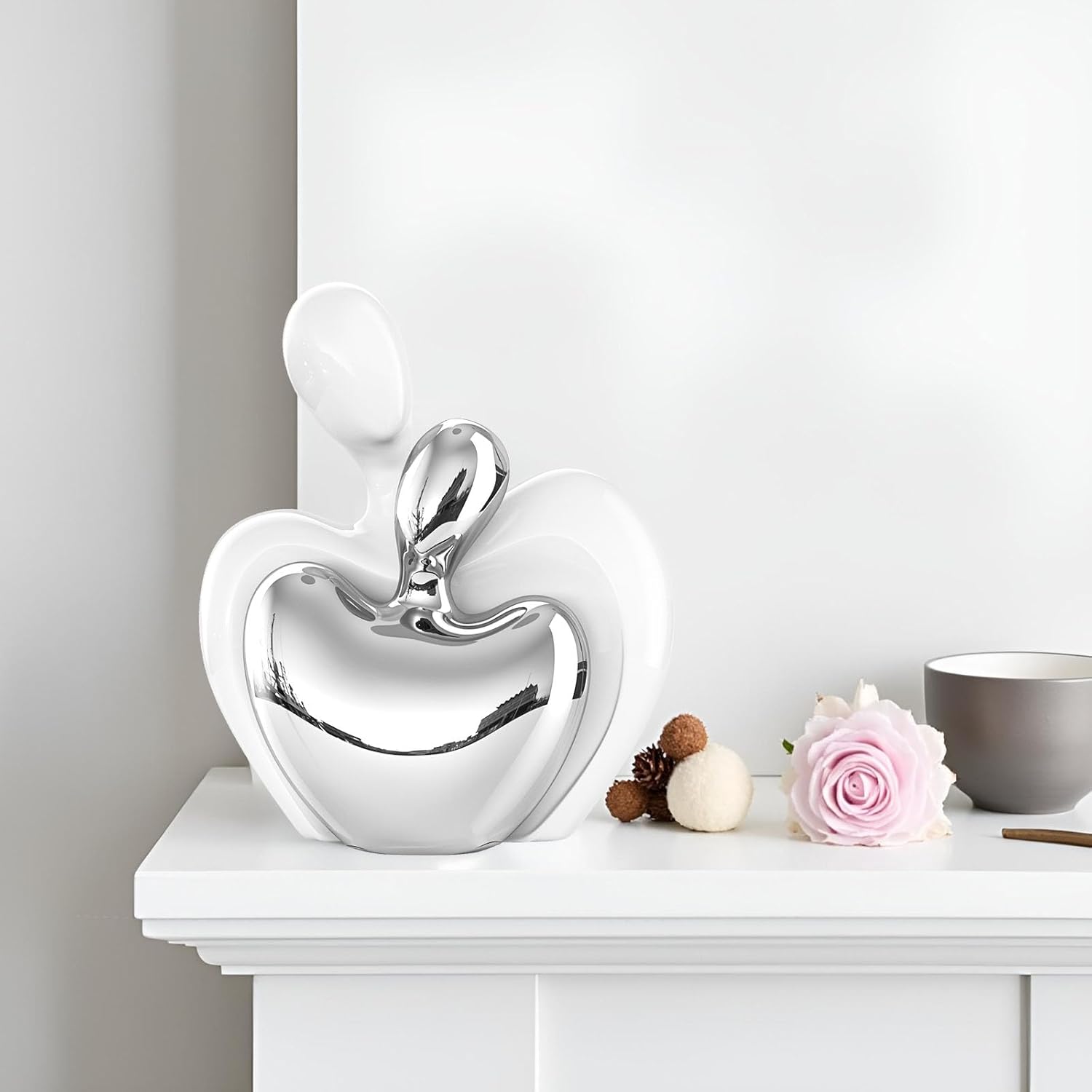XMGZQ White and Silver Ceramic Couple Figurines Home Decor,Wedding Engagement Romantic Gift for