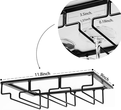 Wine Glass Rack - Under Cabinet Stemware Wine Glass Holder Glasses Storage Hanger Metal Organizer