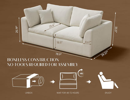78.9" Loveseat Sofa, Cloud Boneless Couches for Living Room, Modern Modular Sectional Sofa