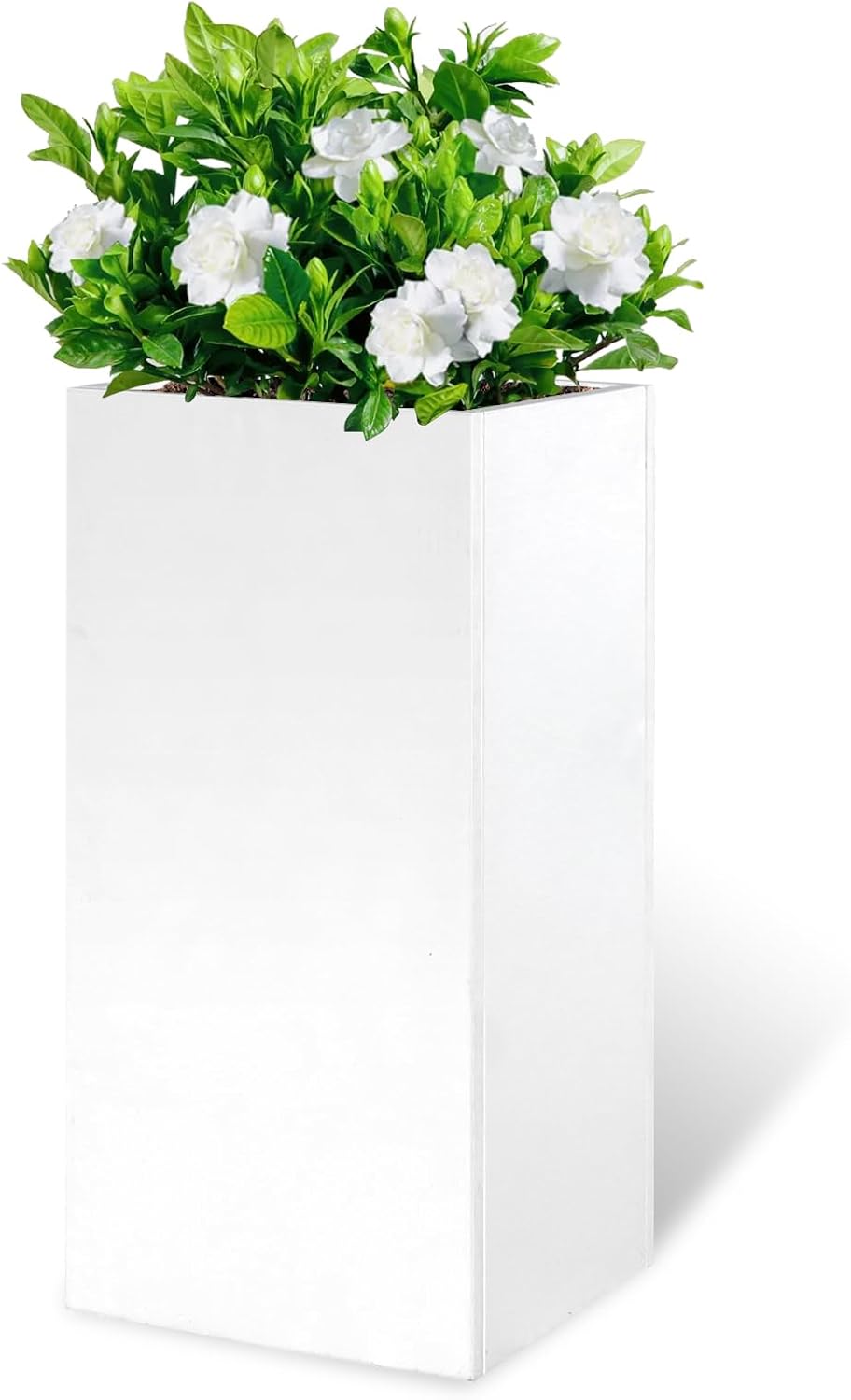 White Steel Metallic Heavy Planter for Outdoor Plants Box 14"x14"x30" Metal Planter Spliced Flower