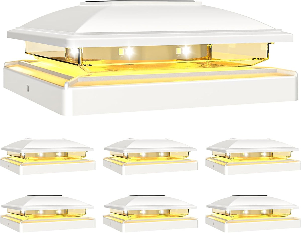 VOLISUN Solar Post Cap Light Outdoor Waterproof 6pack,Solar Fence - Post Lights for 4x4 5x5 6x6