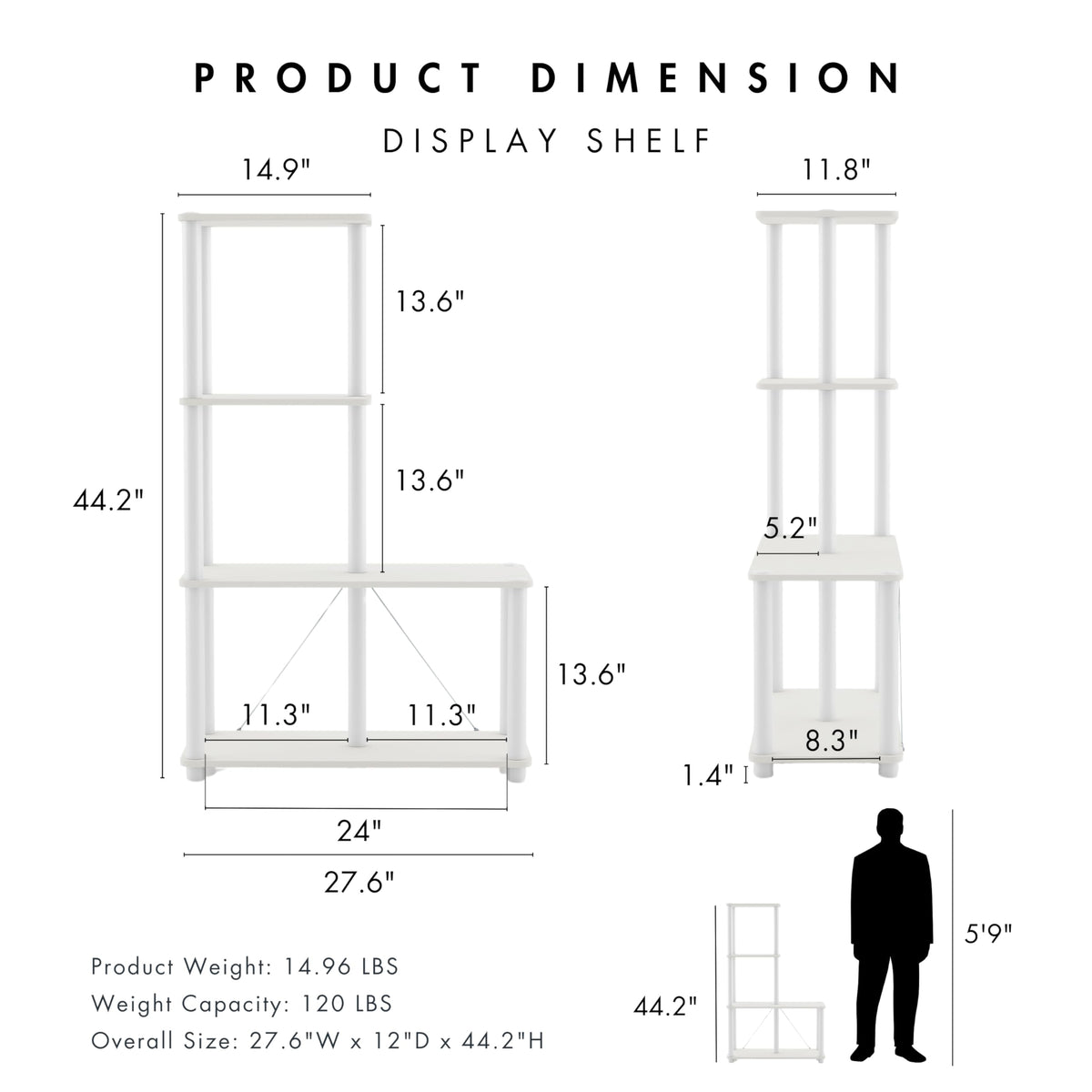 Homes: Inside + Out Apexa Modern 4-Cube Ladder Shelving Units, Collectibles Display Shelves, Easy