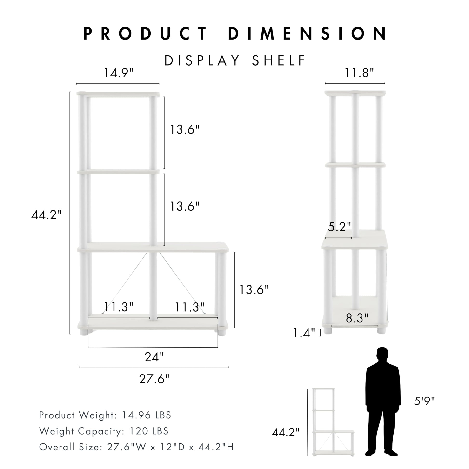 Homes: Inside + Out Apexa Modern 4-Cube Ladder Shelving Units, Collectibles Display Shelves, Easy