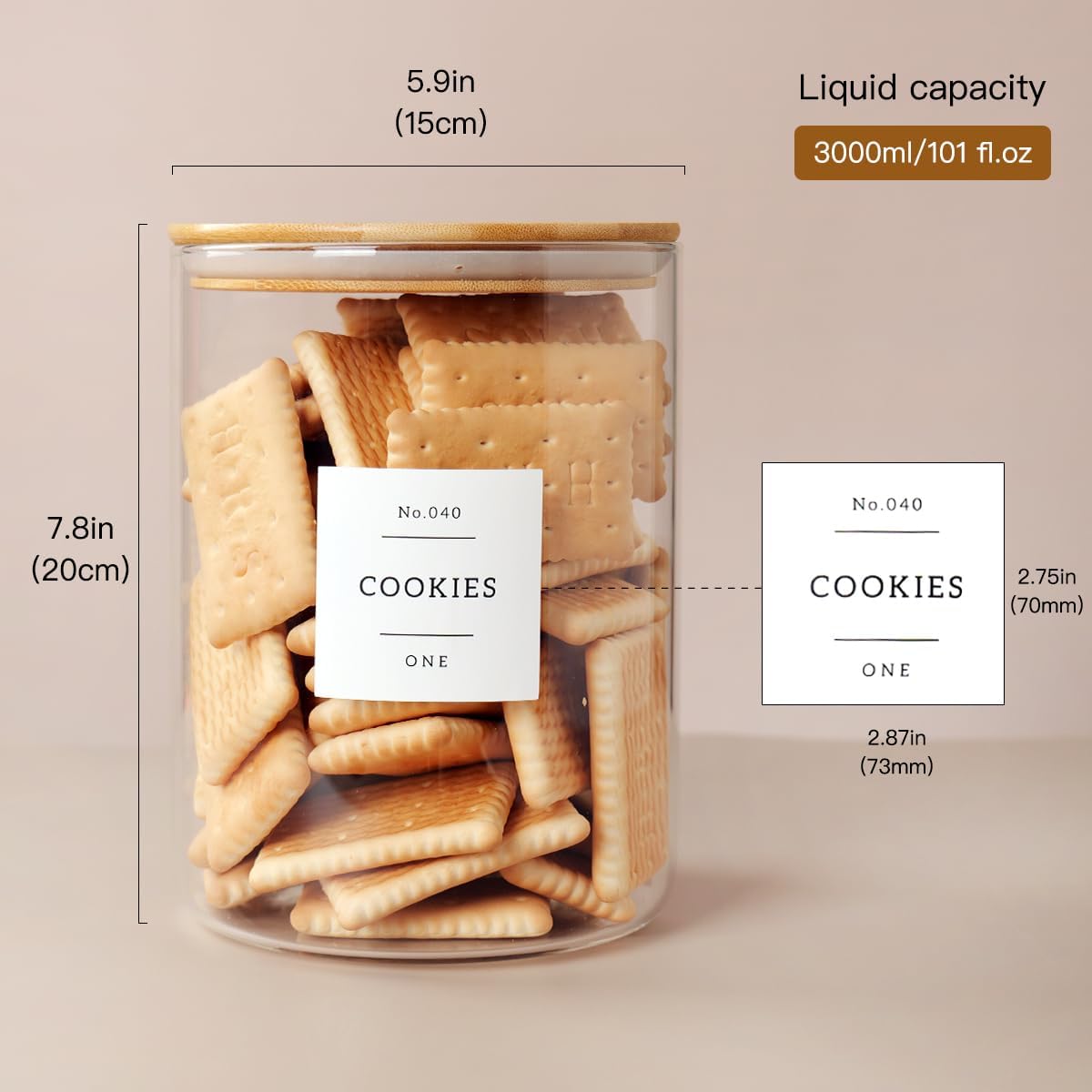 Set of 2 Large Glass Flour and Sugar Containers - 100 Fl oz Thicken Glass Storage Jars with