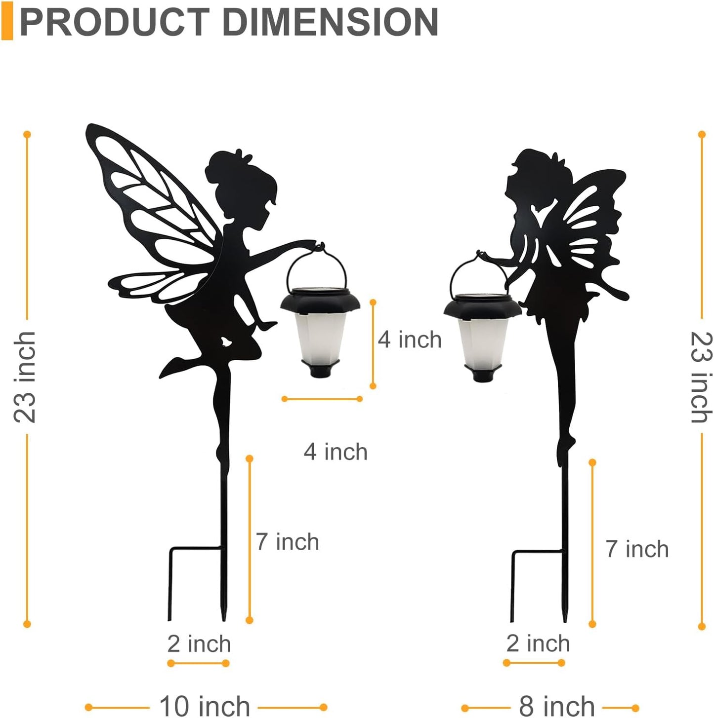Solar Fairy Garden Stake Decorative Lantern, 2 Pack Metal Fairy Angel Garden Silhouette Lights for
