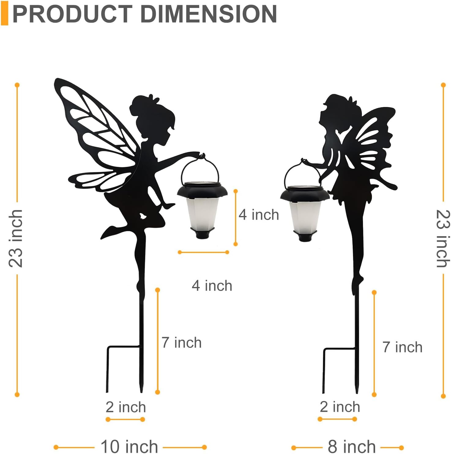 Solar Fairy Garden Stake Decorative Lantern, 2 Pack Metal Fairy Angel Garden Silhouette Lights for