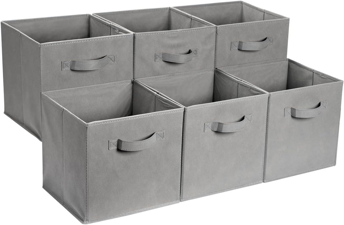 Amazon Basics Collapsible Fabric Storage Cube Bins Organizer with Handles, Sturdy, Gray