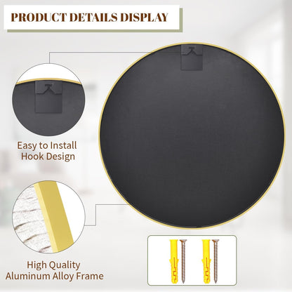 BEAUTYPEAK 20 Inch Round Mirror, Metal Frame Circle Mirror, Wall Mounted for Entryway, Bathroom