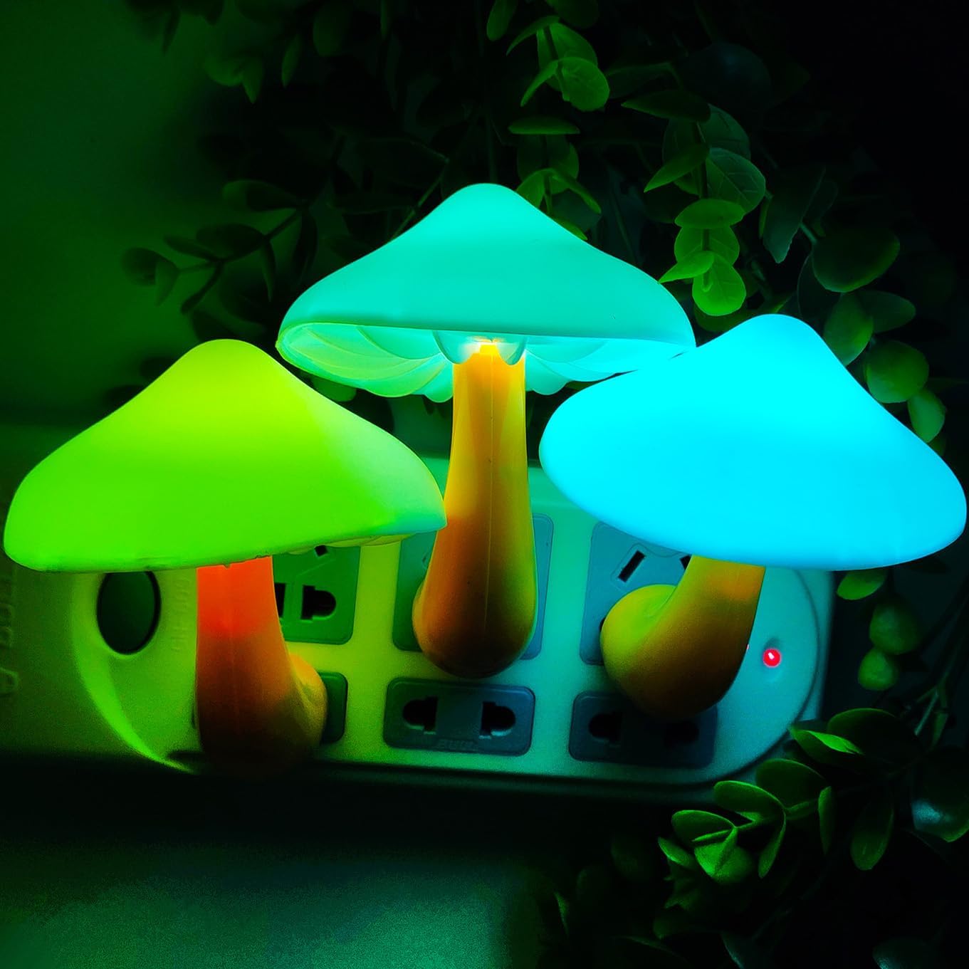 AUSAYE 3 Pack Sensor LED Night Light Plug in Lamp 7 Color Changing Mushroom Light Cute Night Lights