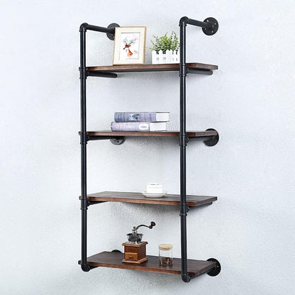 Industrial Pipe Shelving Wall Mounted,24in Rustic Metal Floating Shelves,Steampunk Real Wood Book