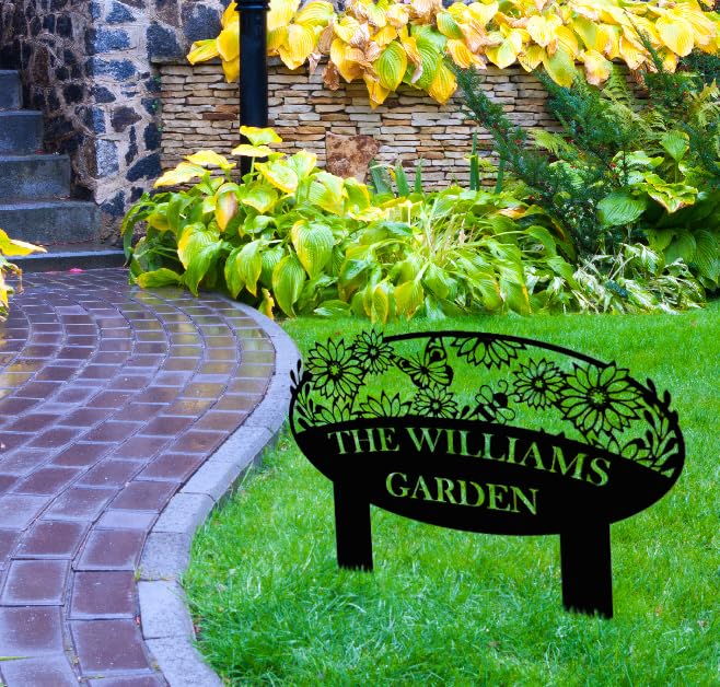 Custom Metal Garden Sign, Flower Sign with Stakes, Personalized Garden Decor for Outside, Garden