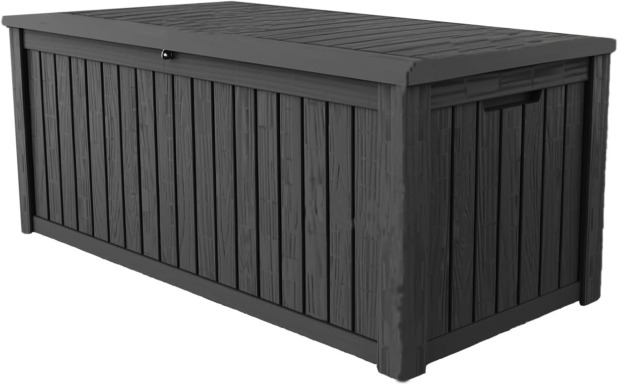 180 Gallon Lockable Resin Deck Box, Waterproof & UV-Resistant Outdoor Storage Box for Outdoor