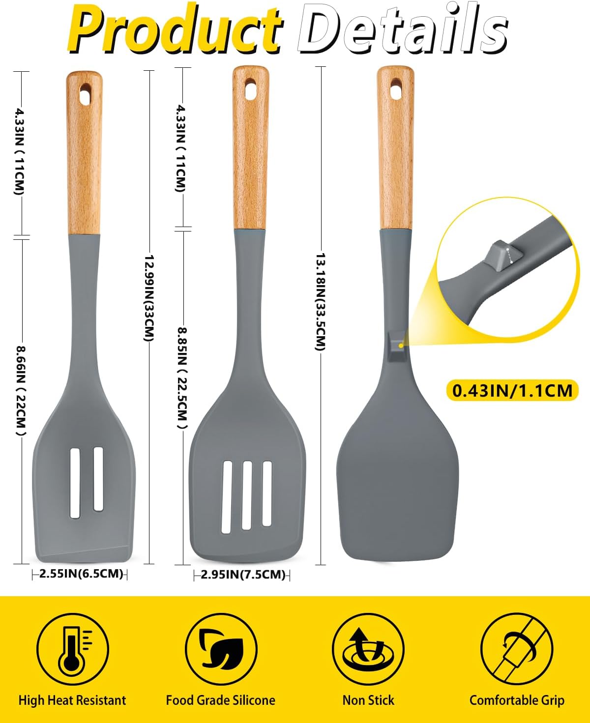 Pack of 4 Silicone Kitchen Utensils Set, Non Stick Solid Spatulas and Heat Resistant Slotted Spoons