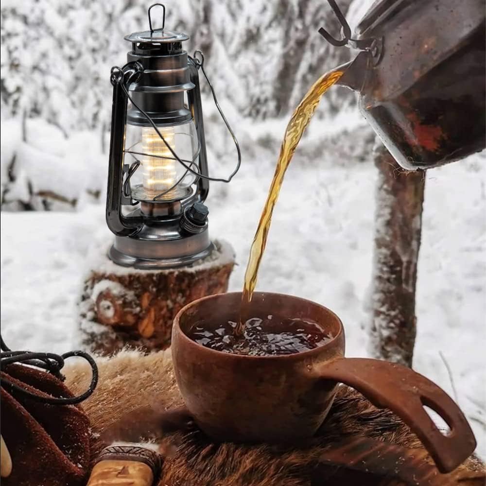 YAKii LED Vintage Lantern Metal Hanging Hurricane 12 LED Dimmer Switch Warm White Battery Operated