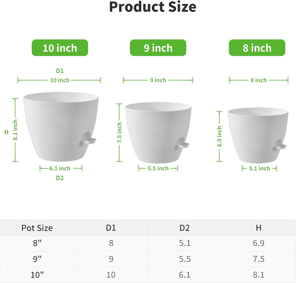 FaithLand 3-Pack Planter Pots, 10 9 8 Inch Self Watering Flower Pots for Indoor Outdoor Garden
