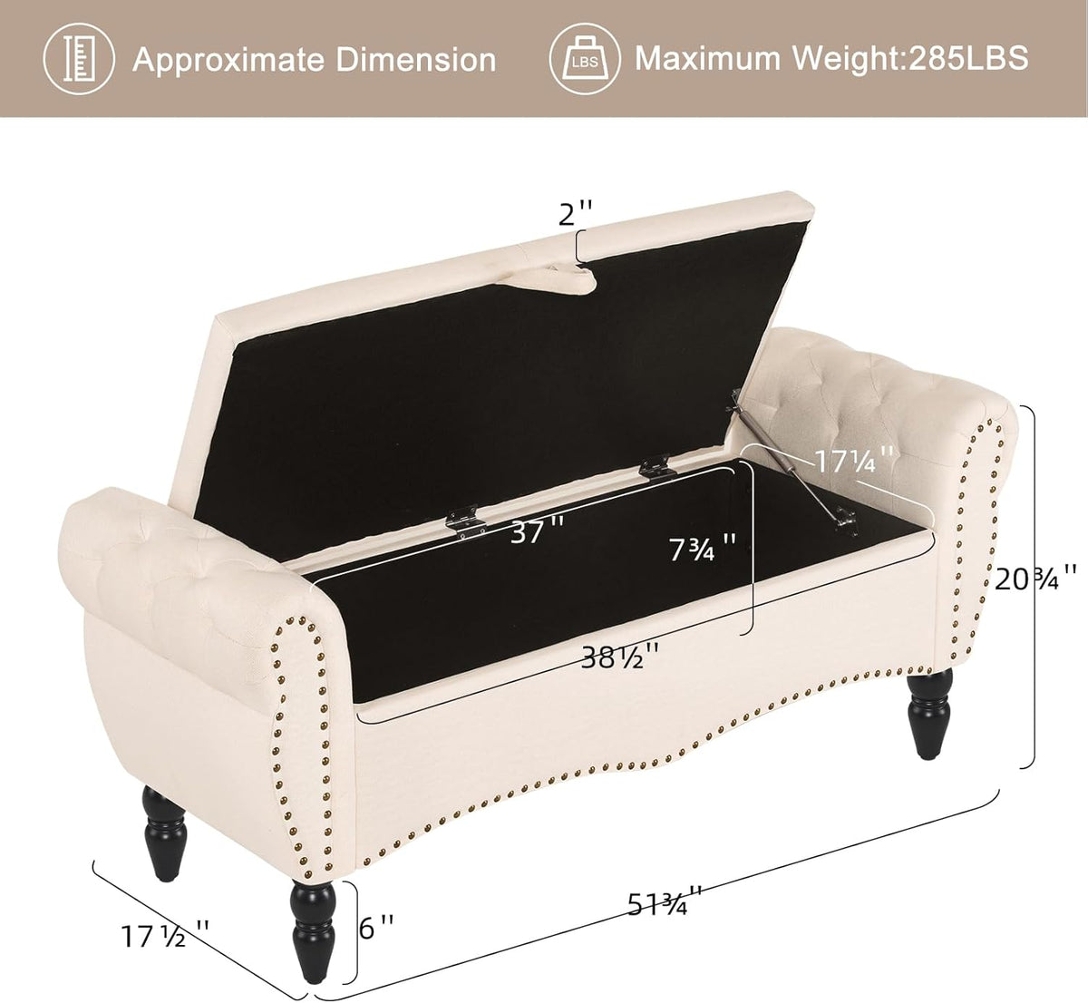 Furniliving Storage Ottoman Bench for Bedroom, Upholstered End of Bed Bench with Solid Wood Legs