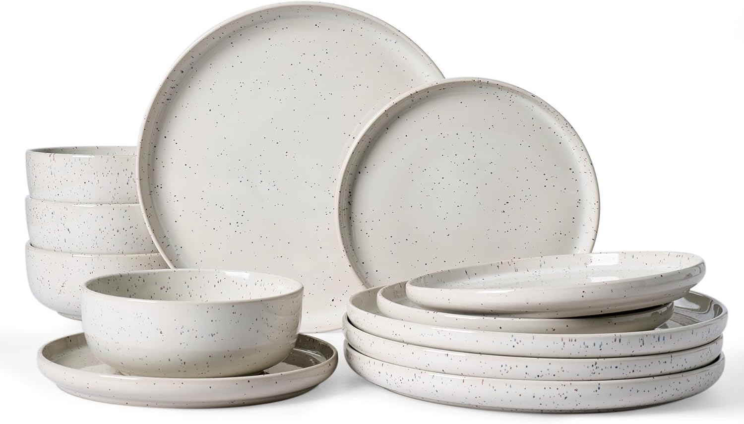 Famiware Meteor Plates and Bowls Sets for 4, 12 Pieces Dinnerware Sets, Microwave and Dishwasher