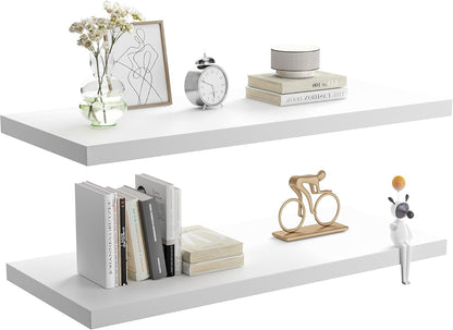 Wall Shelf Set of 2, White Floating Shelves 36 in W x 10 in D x 1 in H, Wooden Floating Wall Shelf