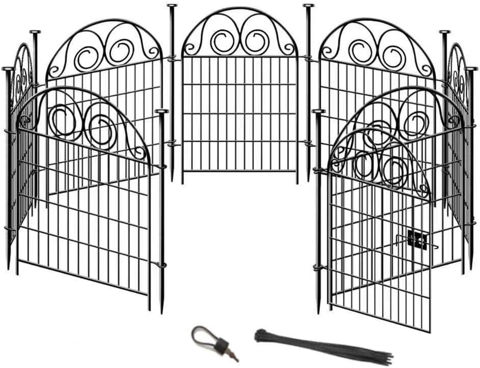 Tall Garden Animal Barrier Fence With Gate, 32 in(H)×27 in(L) 8 Panels Dog Digging Fencing Barrier