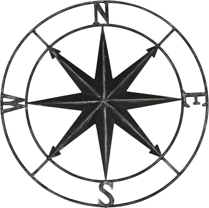 aboxoo Round Metal Compass Decorative Compass Metal Wall Art Hanging Wall Sculpture 11 Inch Black