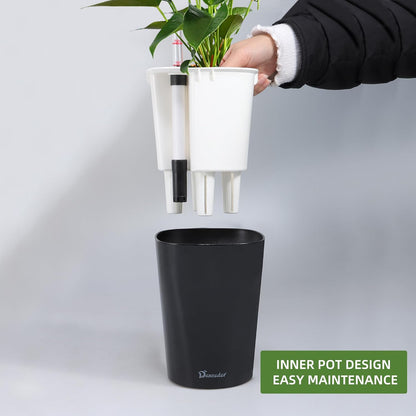 Dexceder 6x7 Self Watering Planter Indoor Outdoor, High Gloss Table Flower Plant Pot with Water