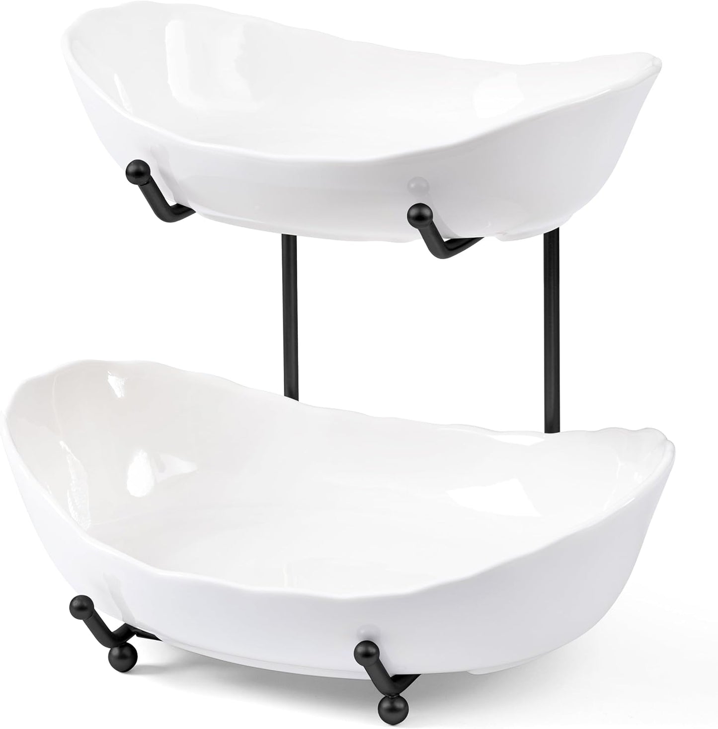 HBlife Fruit Bowl for Kitchen Counter - 2 Tier Ceramic Fruit Rack, Fruit Basket for Fresh