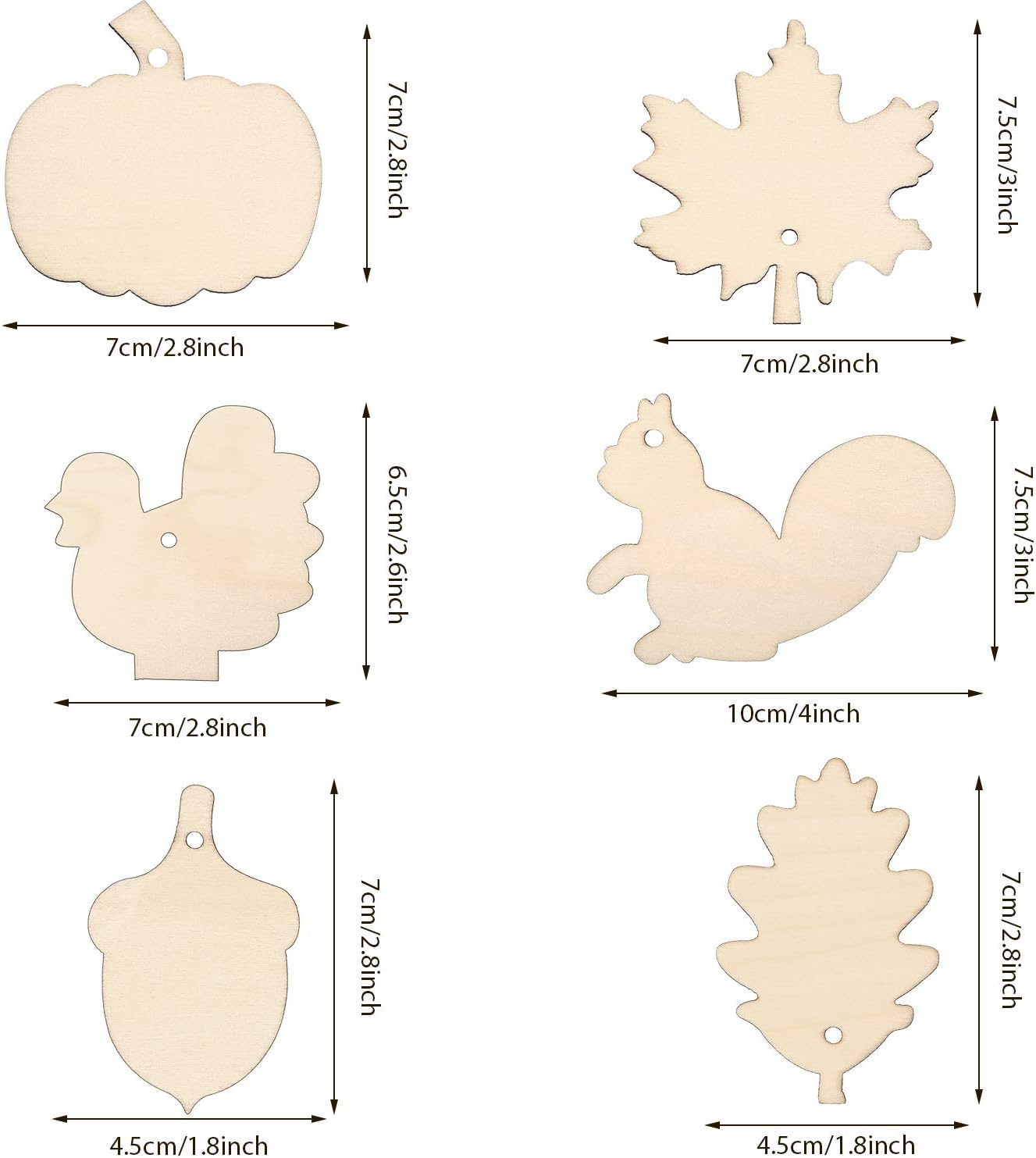 60 Pieces Fall Thanksgiving Unfinished Wooden Ornaments Maple Leaves Pumpkin Wood Cutout Squirrel