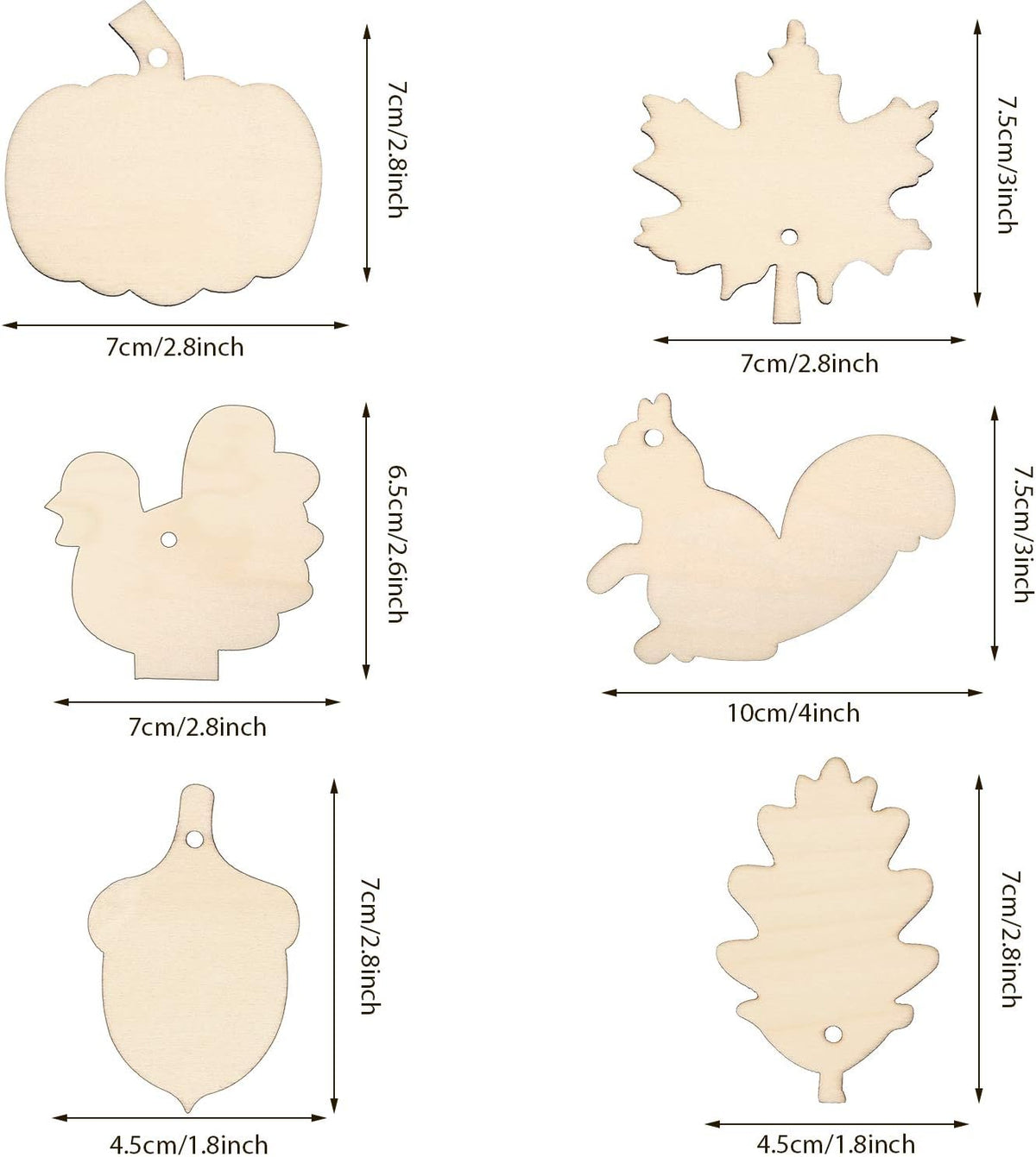 60 Pieces Fall Thanksgiving Unfinished Wooden Ornaments Maple Leaves Pumpkin Wood Cutout Squirrel