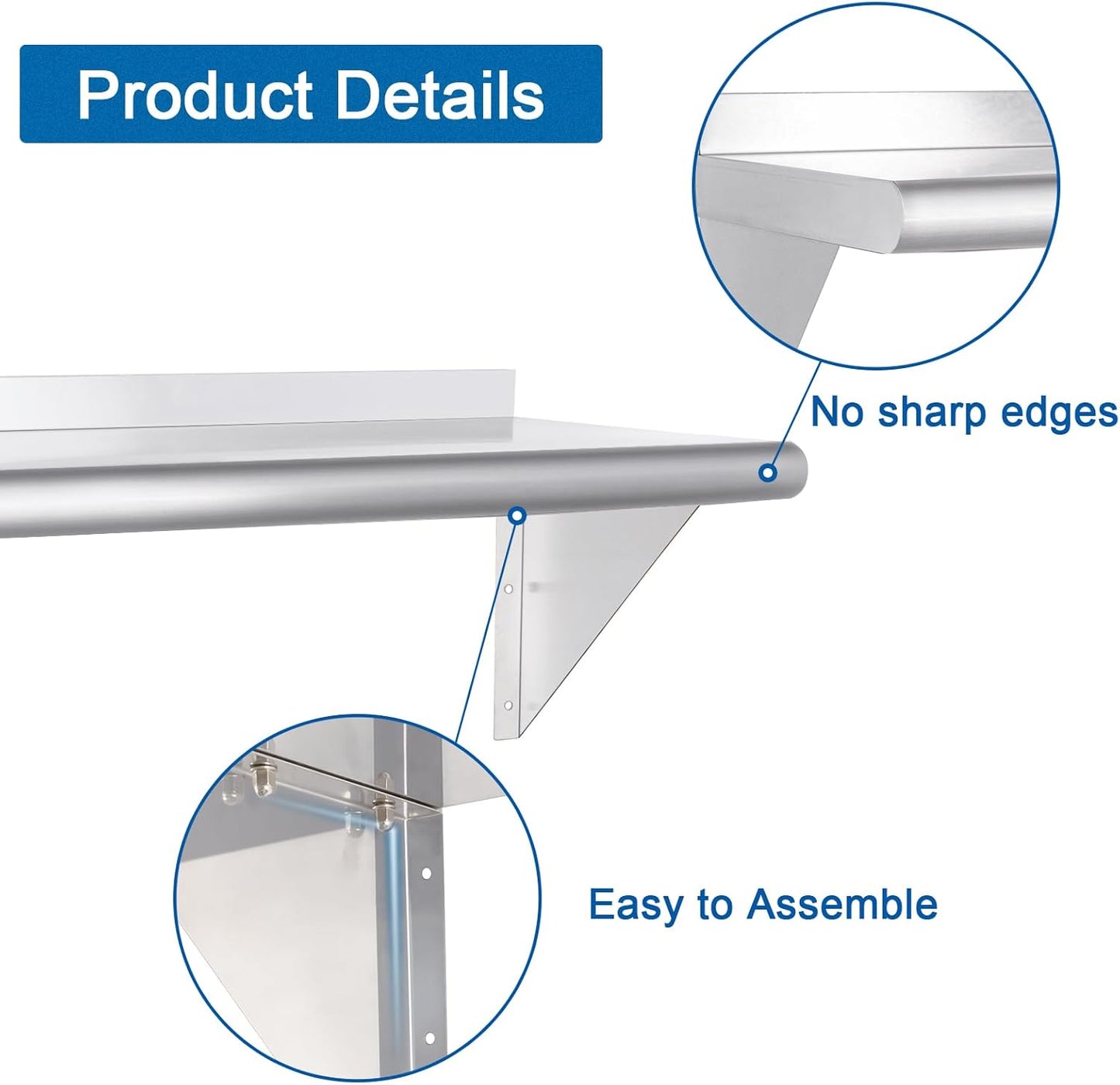 HARDURA Stainless Steel Shelf 18" x 48", 385lb Commercial Shelves Wall Mount Metal Shelving with