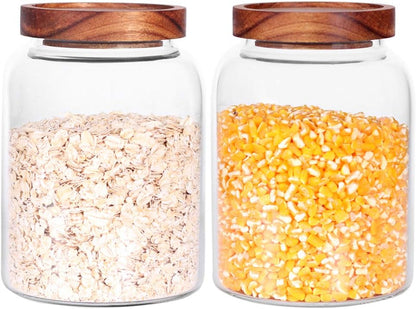 Glass Storage Jars with Airtight Lids, Set of 2 42 FL OZ (1250ml) coffee container with Wooden Lid