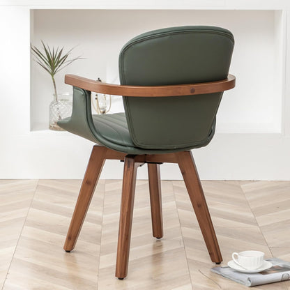 LUNLING Swivel Dining Chairs, Mid Century Modern Green Faux Leather Kitchen Chairs with Arms,Bamboo