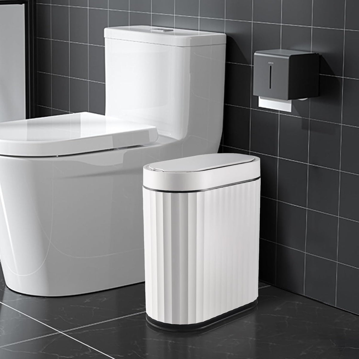 ELPHECO Bathroom Trash Can with Lid 2 Gallon Small Sensor Garbage Can, 9 Liter Slim Smart Trash