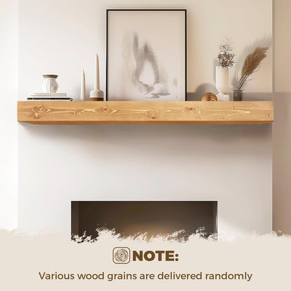 60x8x5 Fireplace Mantel - Handcrafted Rustic Solid Wood Wall Mounted Floating Shelf with Invisible