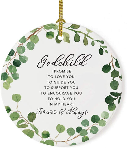 Andaz Press Round Ceramic Porcelain Christmas Tree Ornament Keepsake Collectible Gift, Godchild I