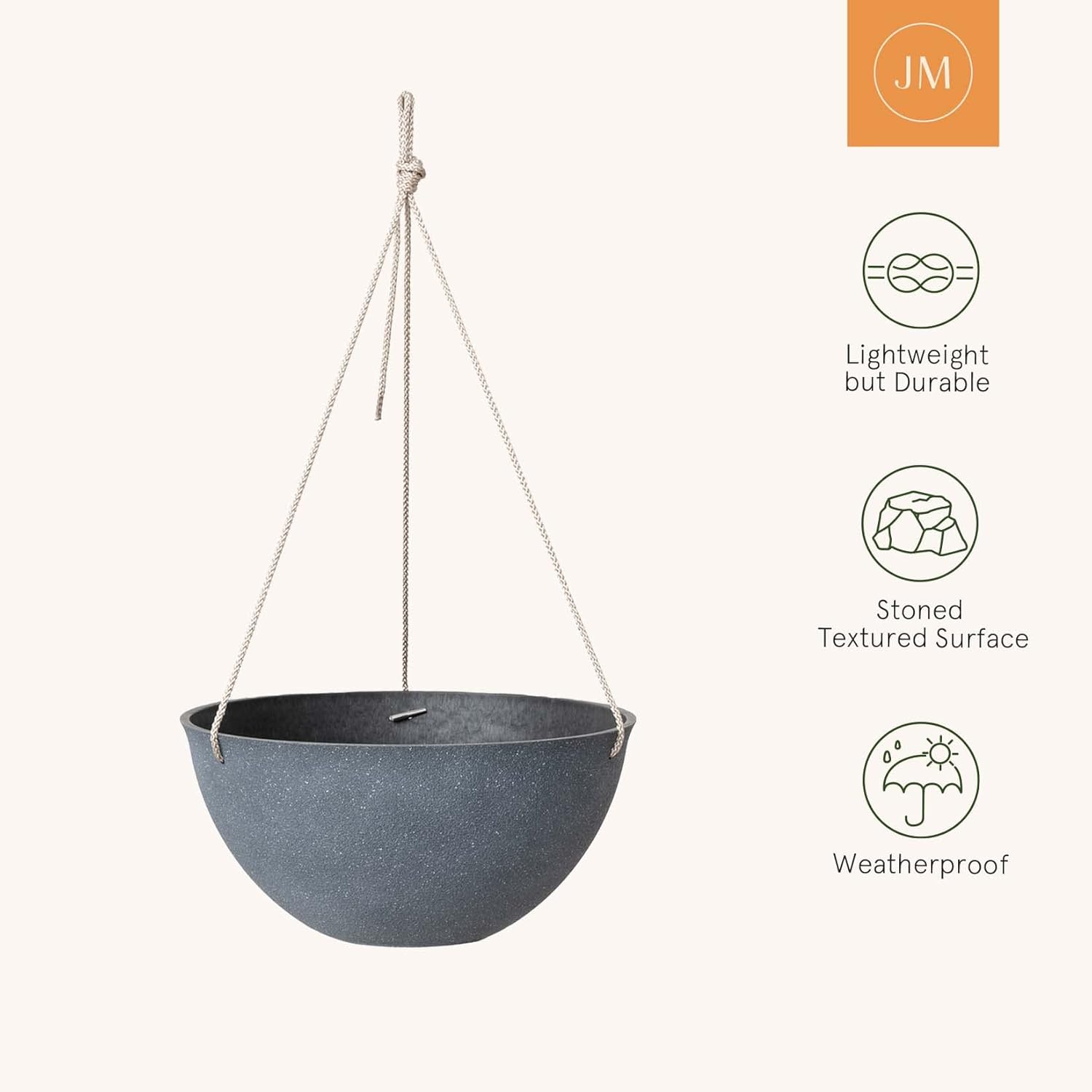 LA JOLIE MUSE Large Hanging Planters for Outdoor Plants - Hanging Flower Pots Weathered Gray (13.2