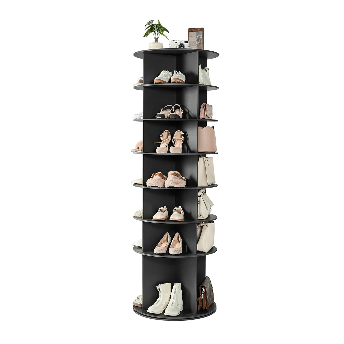 VEVOR 7 Tiers Rotating Shoe Rack Tower, 360° Spinning Shoe Rack, Revolving Storage Round Carousel
