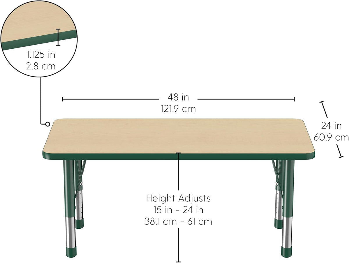 FDP Rectangle Activity School and Kids Classroom Table (24 x 48 inch), Toddler Legs, Adjustable