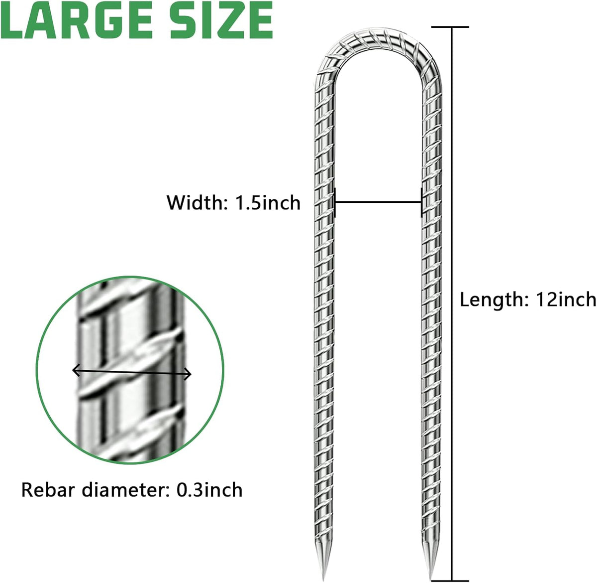 Rebar-Stakes-12-Inch, Ground Stakes Heavy Duty U-Hook Galvanized Anti-Rust Tent Stakes Heavy Duty
