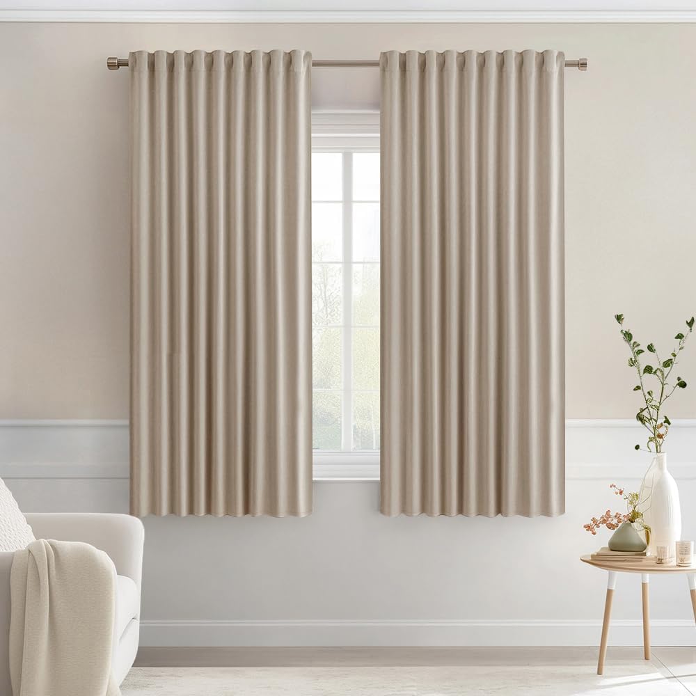 MIULEE Taupe Back Tab Blackout Curtains 63 Inch Length 2 Panels Set for Living Room Bedroom